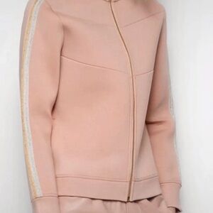 Zadig & Voltaire Cosy Neo Zip Up Jacket Blush Pink Metallic Stripe Size Small